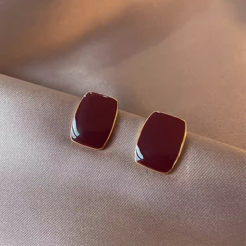 Needle Minimalist Style Convex Square Color Sweet Earrings