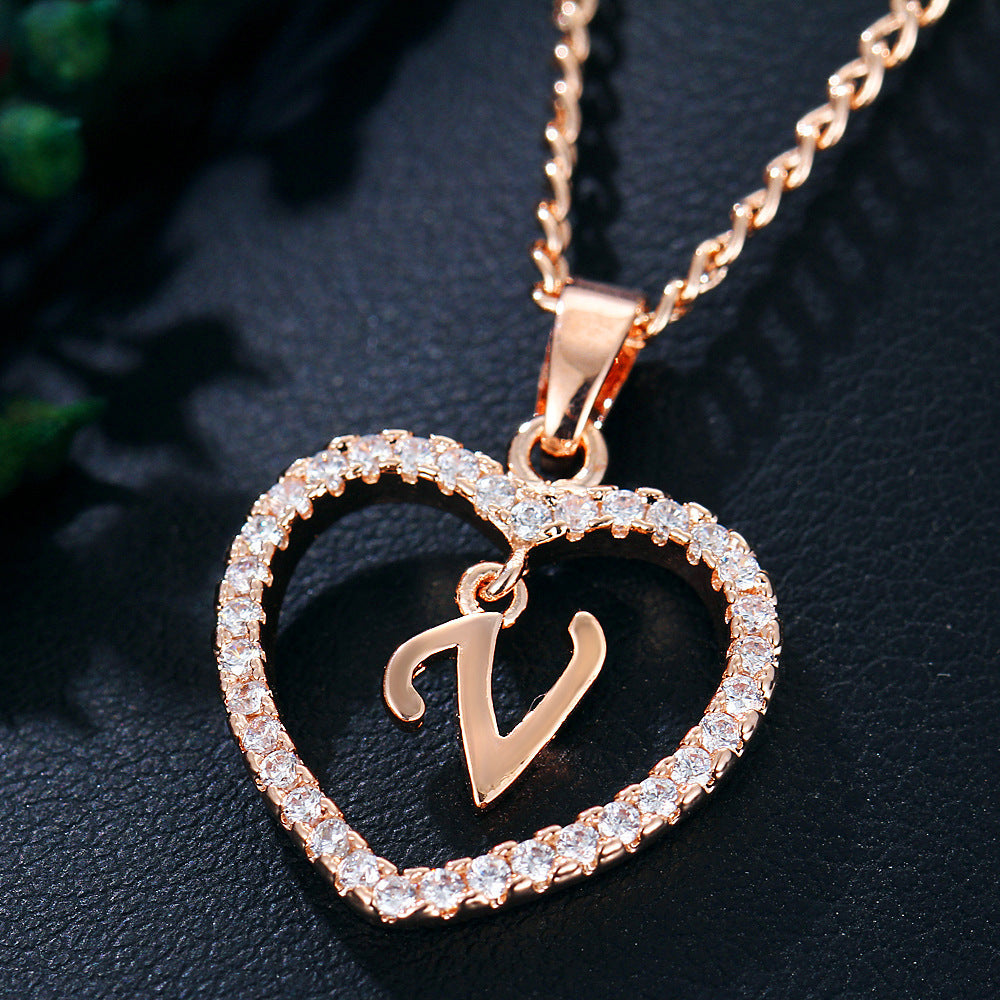 Letter Heart-shaped Zircon Jewelry Clavicle Chain Necklaces