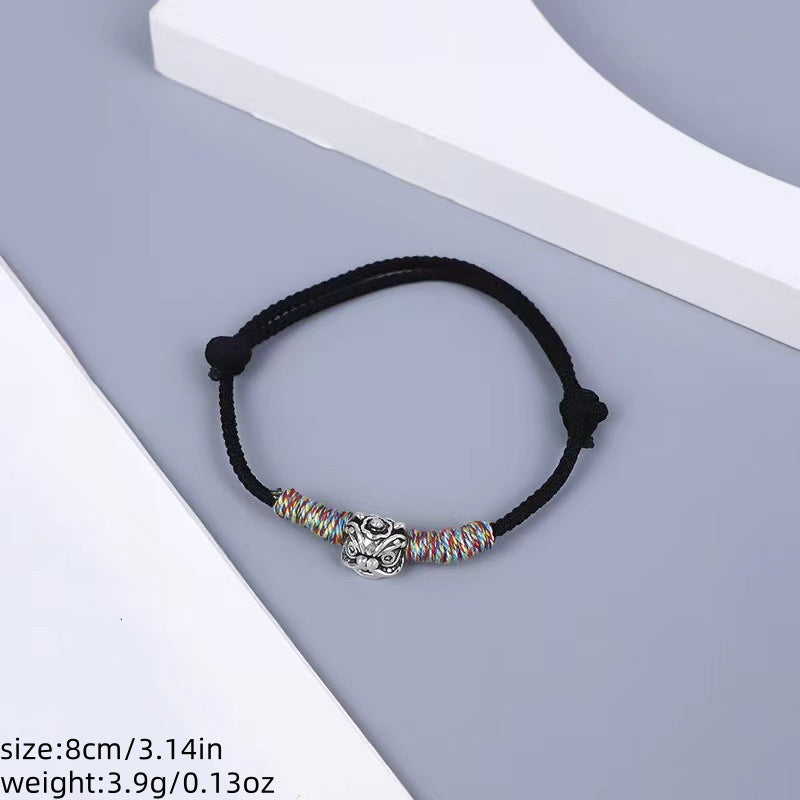 Style Lion Wrist Chain Wine Red Rope Hand-woven Simple Bracelets