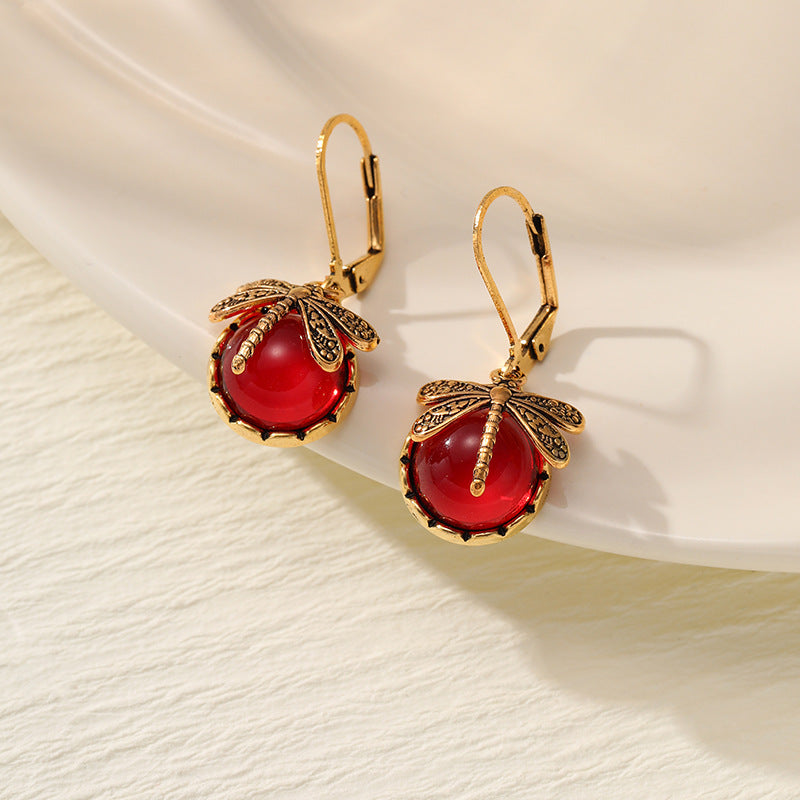 Women's Creative Vintage Dragonfly Imitation Crystal Charm Earrings