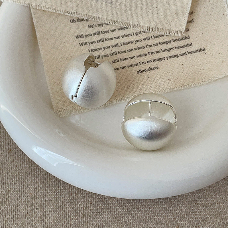 Brushed Metal Ball Ear Clip Female Niche Design Earrings