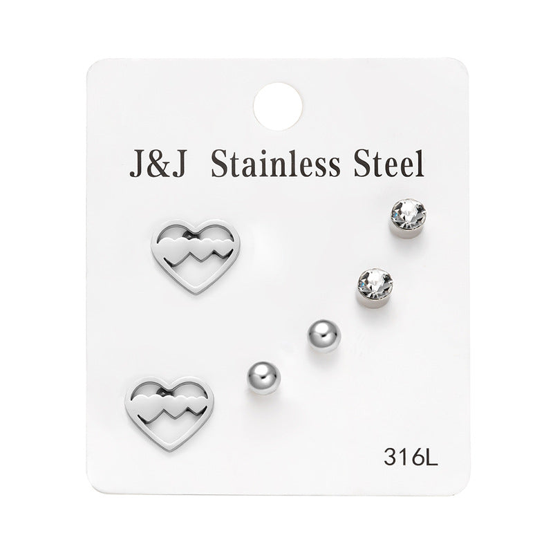 Pairs Heart Shape With Diamond Combination Earrings