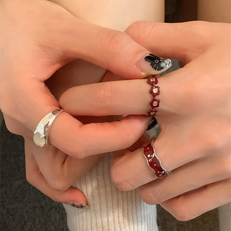Retro Red Glaze Flower Cherry Minority Design Sense Rings