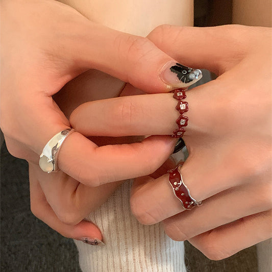 Retro Red Glaze Flower Cherry Minority Design Sense Rings