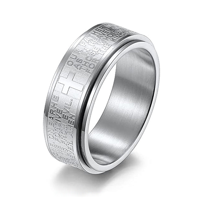 Inspirational Text Titanium Steel Rotatable Hand Rings