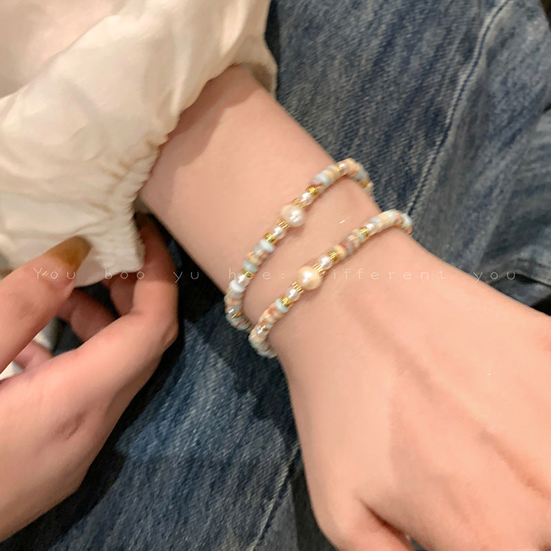 Natural Pearl Stone Colorful Beaded Niche Retro Bracelets