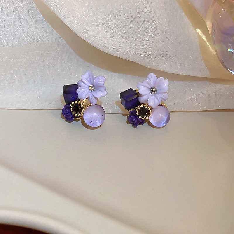 Women's Sier Needle Pearl Diamond Crystal Flower Rings