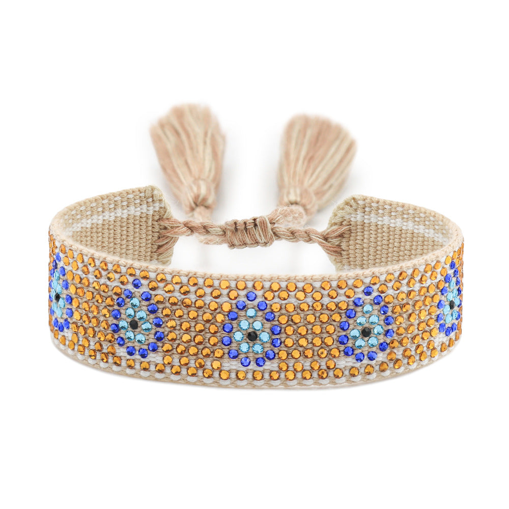 Devil's Eye Rhinestone Woven Hand Strap Fashion Lucky Blue Bracelets
