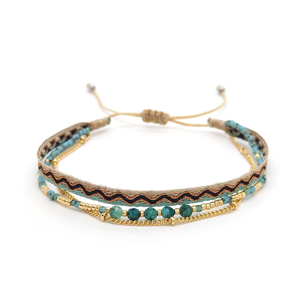 Women's Style Ribbon Twin Carrying Strap Simple Bead Bracelets
