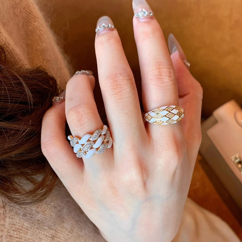 Luxury French Diamond Drip Glazed High Sense Design Rings