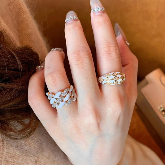 Luxury French Diamond Drip Glazed High Sense Design Rings