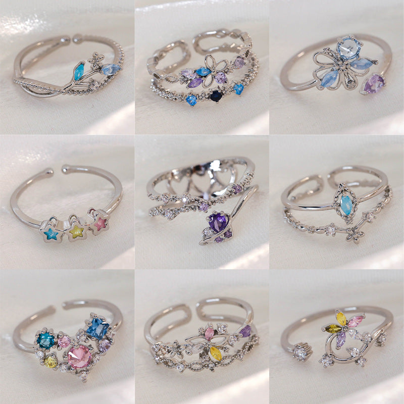 Micro Inlaid Zircon Niche Design Adjustable Rings
