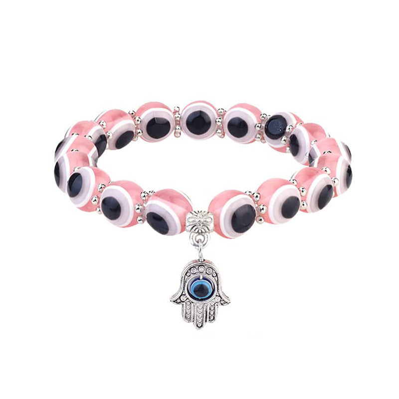 Fatima Palm Beaded Resin Glaze Blue Bracelets