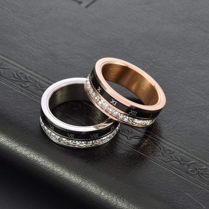 Women's & Men's Trendy Stainless Steel Roman Numerals Rotatable Rings
