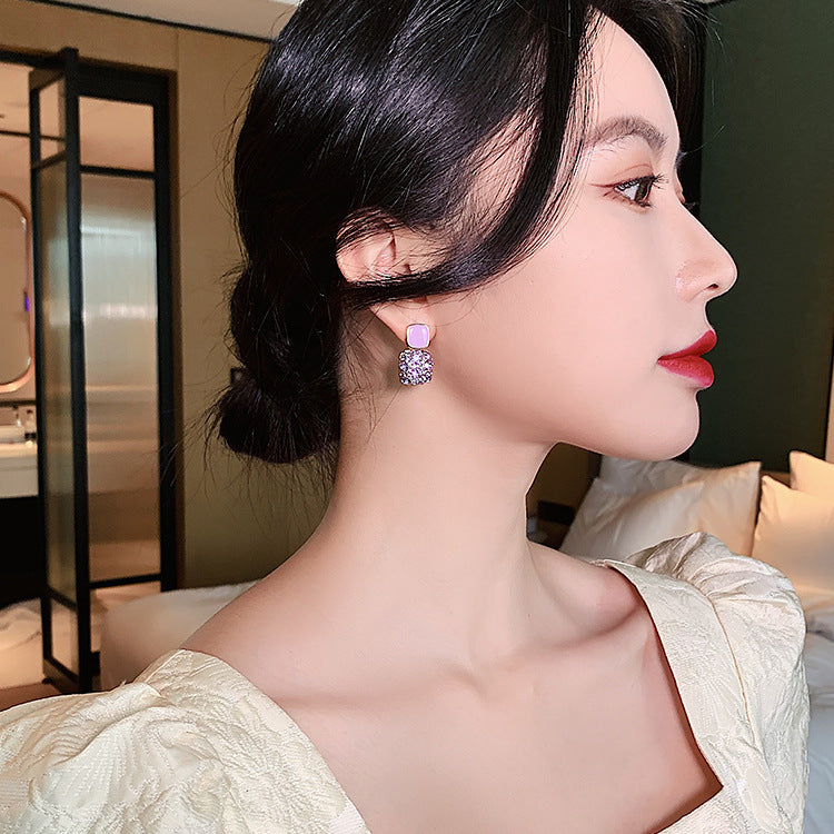 Women's Super Fairy Pink Simple Graceful Geometric Square Earrings