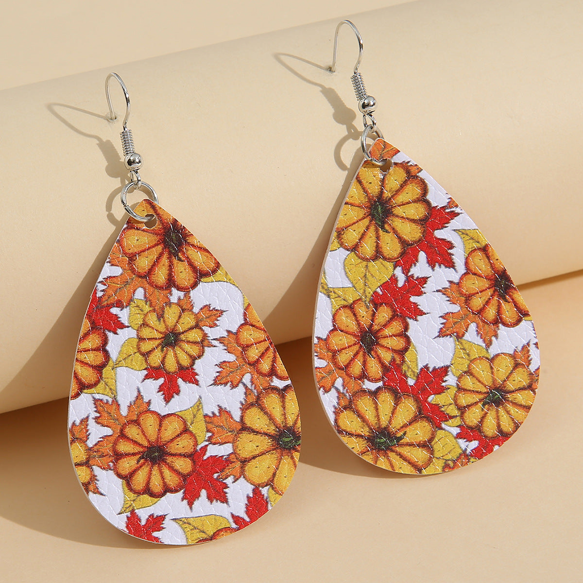 Autumn Pumpkin Thanksgiving Day Leather Maple Earrings