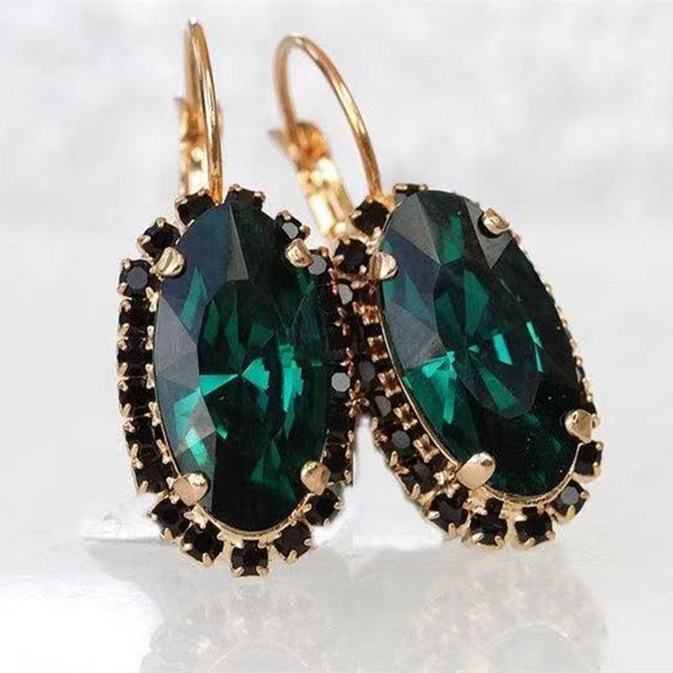 Women's Sells White Gem Copper Inlaid Diamond Oval Earrings