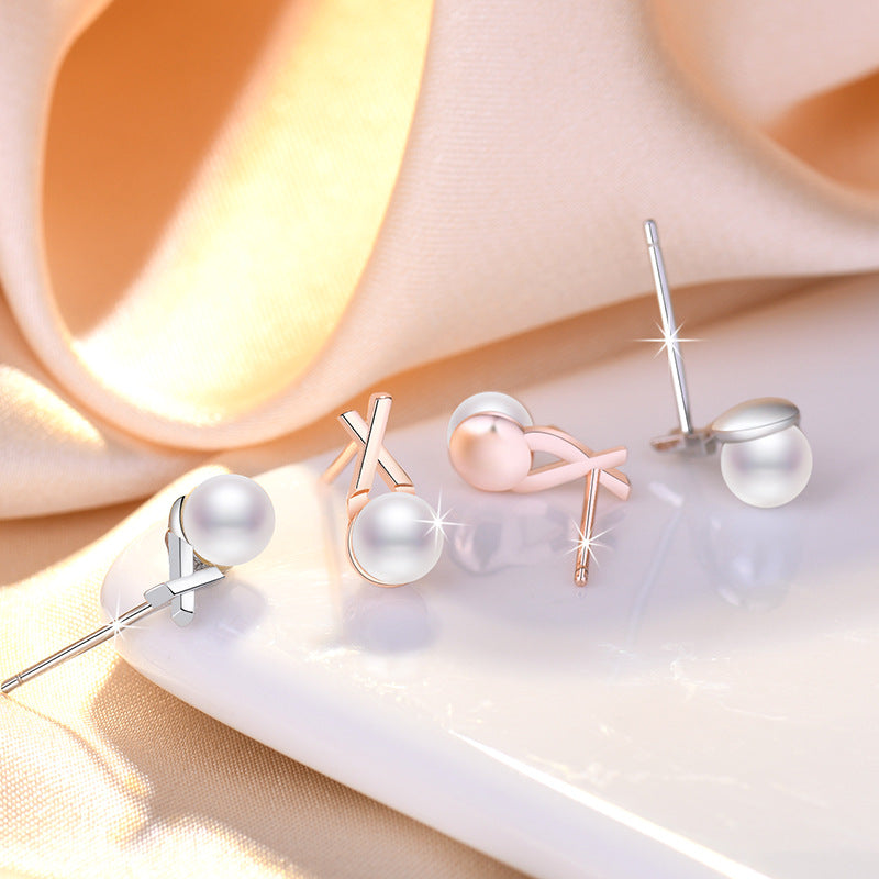 Women's Korean Cross Pearl Niche Design Simple Rings