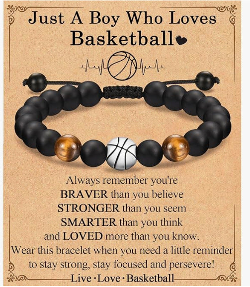 Football Beaded Gift Black Frosted Tigereye Bracelets