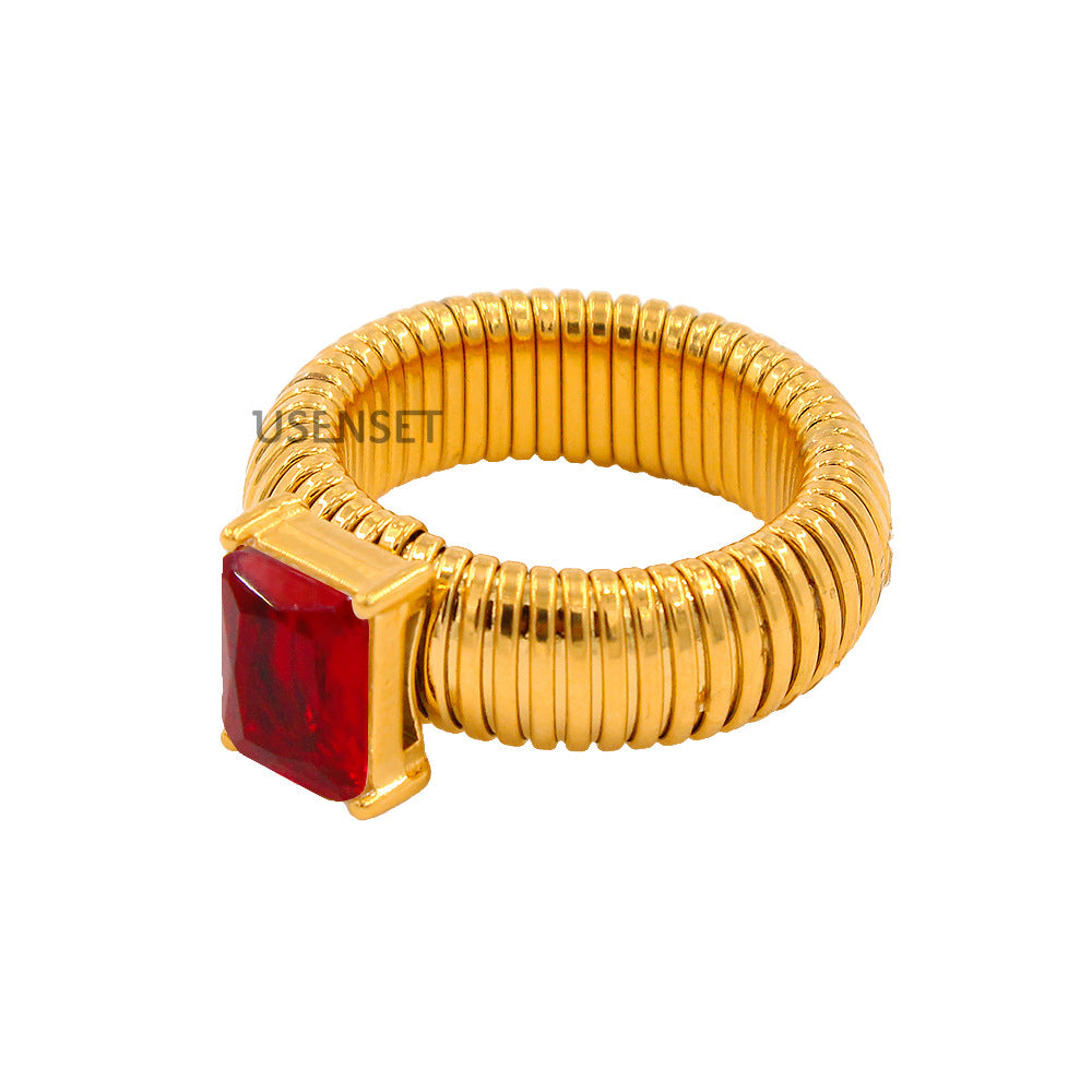 Steel Weak Elastic Color Inlaid Zircon Rings