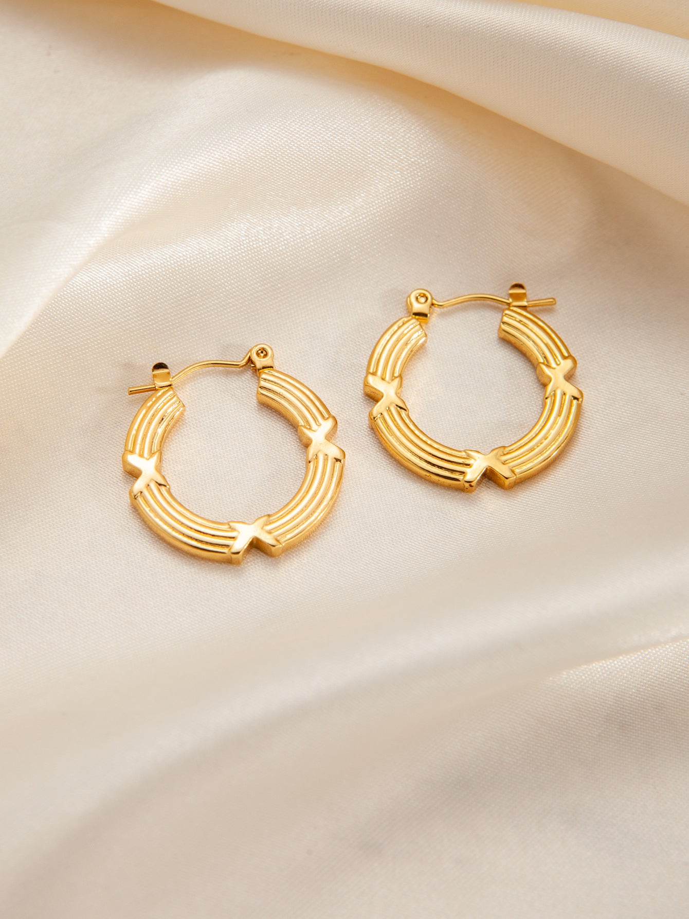 Stainless Steel Ginkgo Leaf Petals Golden Earrings