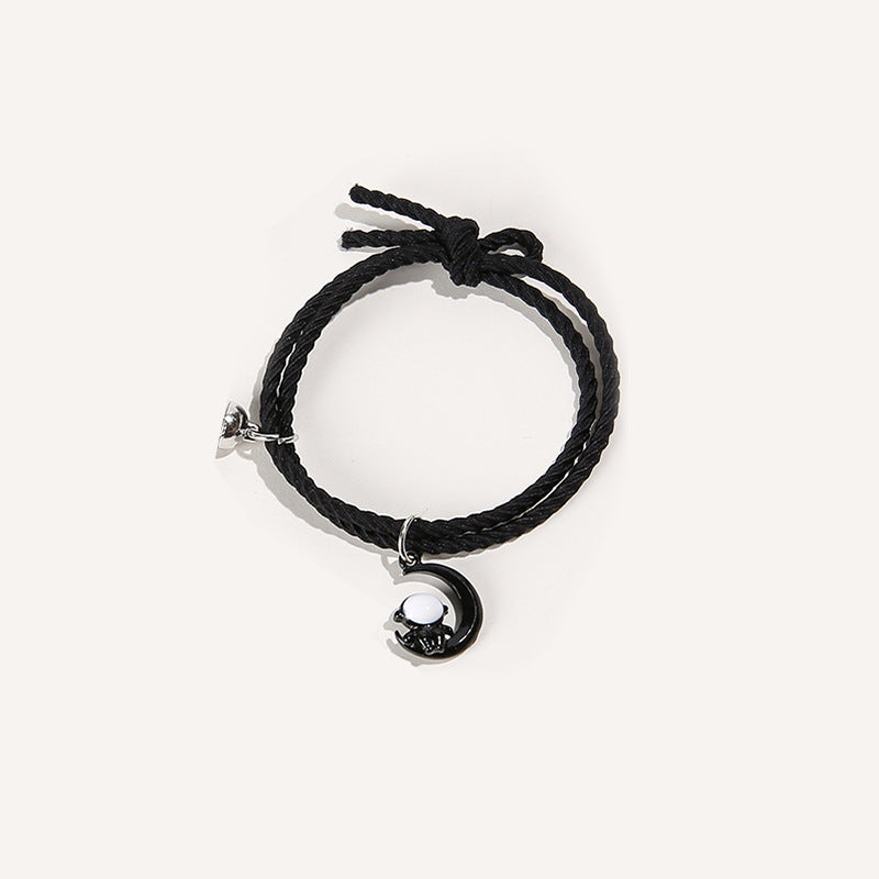 Moon Astronaut Magnetic Couple Pair Smaller Leather Bracelets