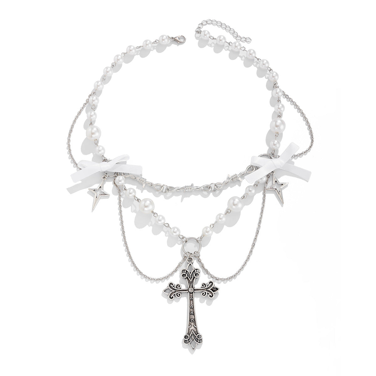 Cross Metal Bow Small Fresh Alloy Imitation Pearl Necklaces