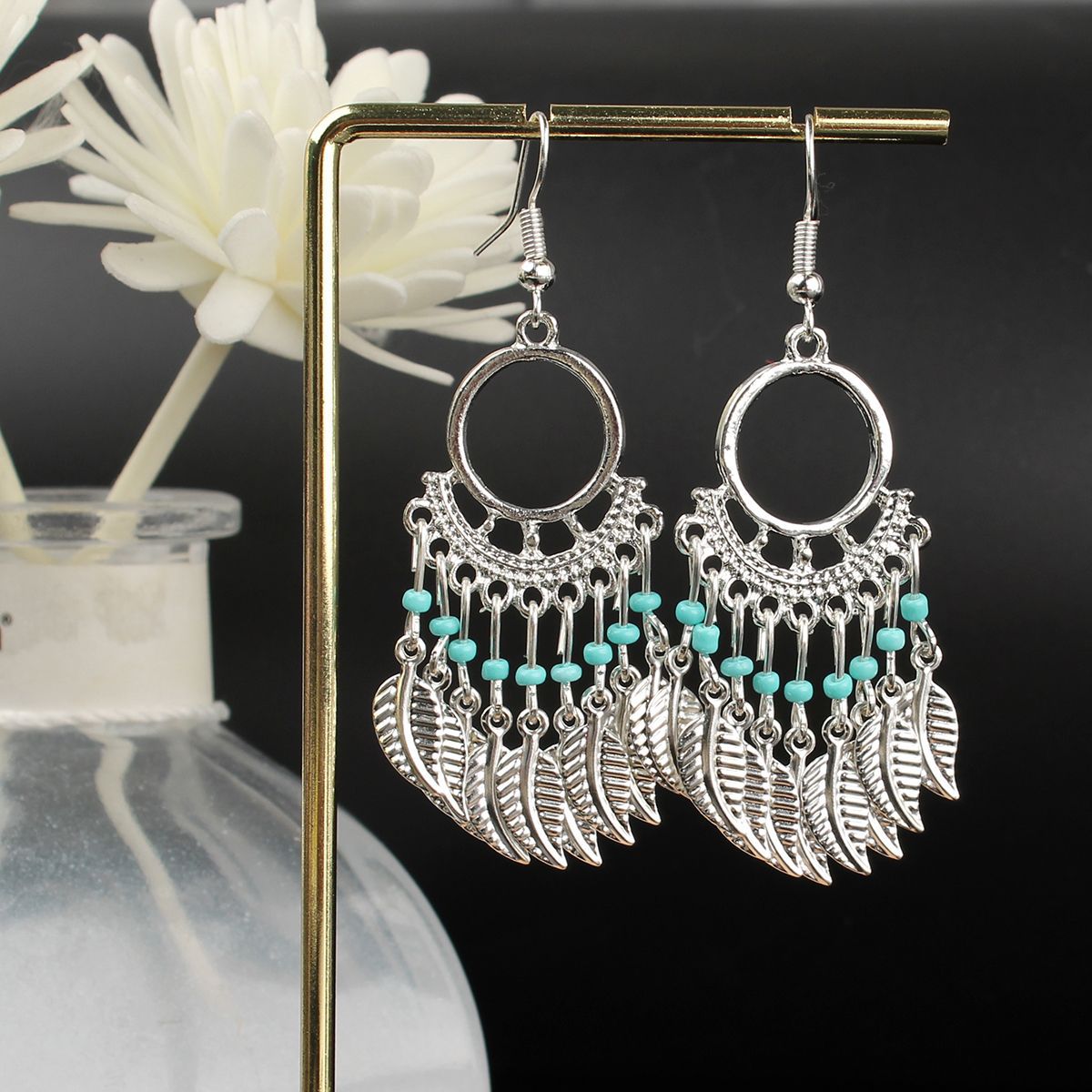 Ethnic Style Miao Sier Turquoise Tassel Earrings