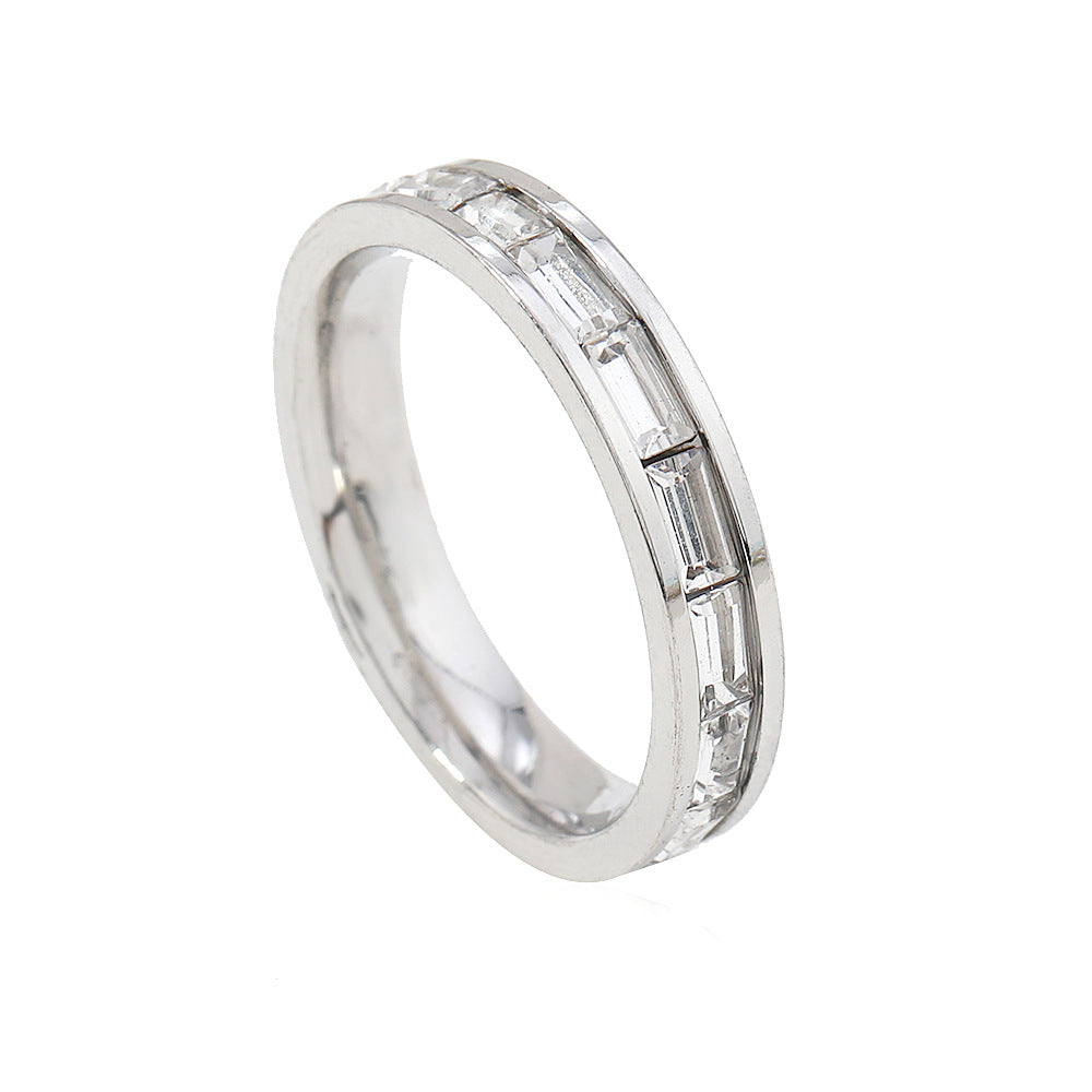 Fashion Starry Light Luxury Design Rectangular Zircon With Diamond Rings