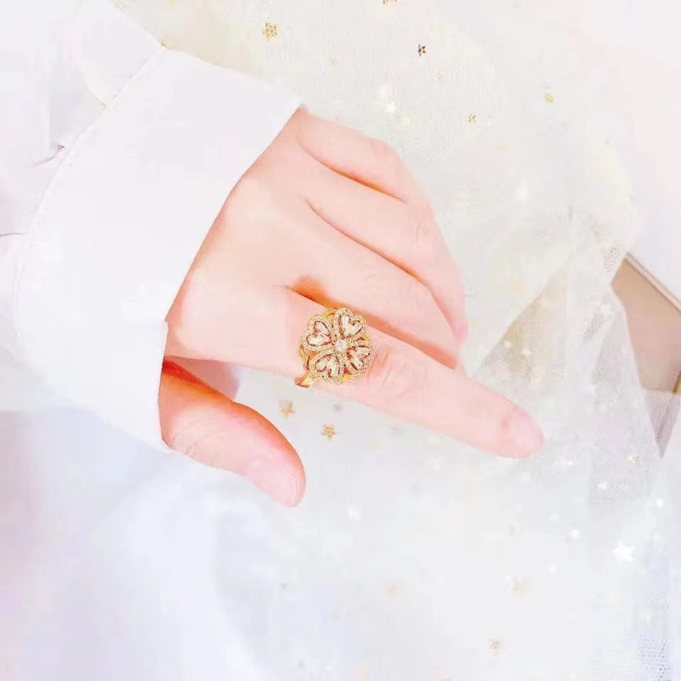 Design Electroplated Simple Rotating Four-leaf Clover Rings