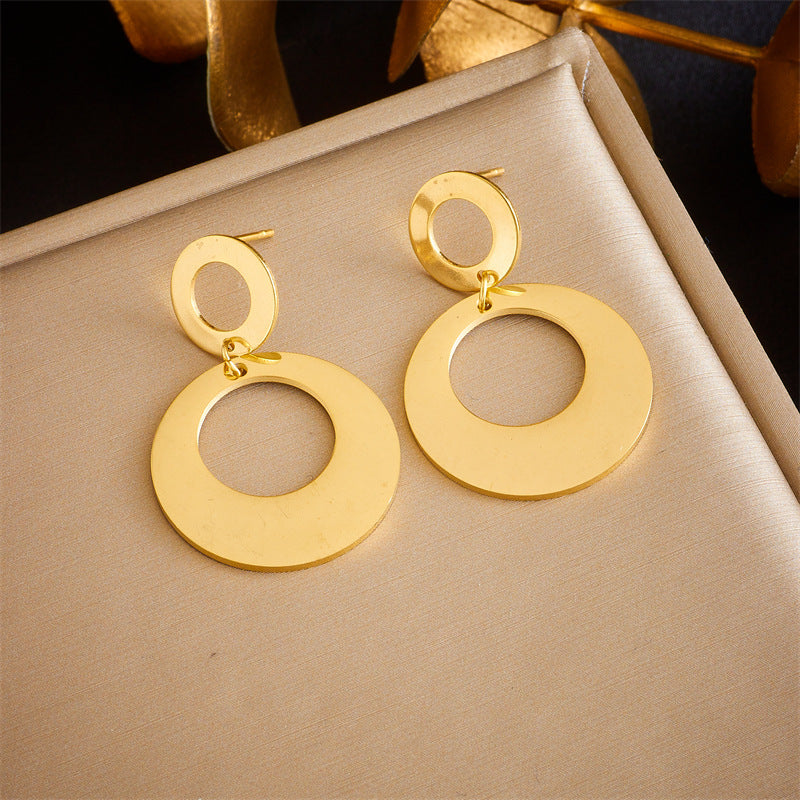 Fashion Simple Punk Glossy Gold-plated Titanium Earrings