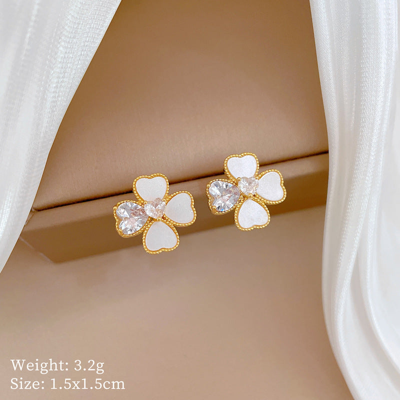 Light Luxury Full Diamond Shell Four-leaf Earrings
