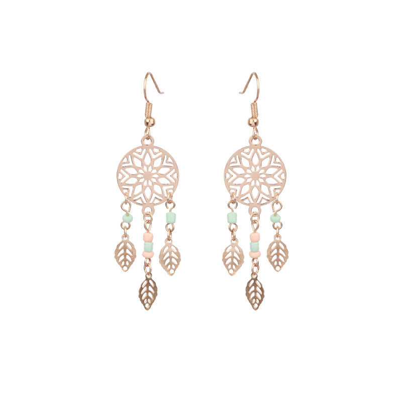 Women's Suit Dripping Geometric Bead Leaves Flower Earrings