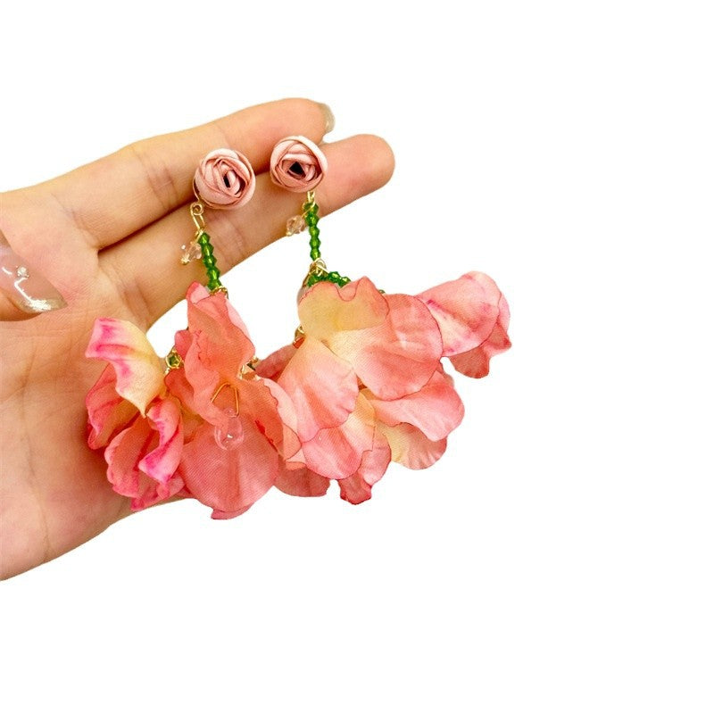 Ear Clip Burning Rose Female Wine Red Temperament Atmosphere Earrings