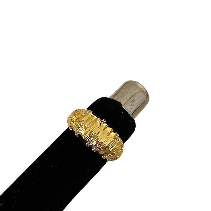 Brushed Pleated Zircon Metal Female Niche Unique Elegant Fashion Rings