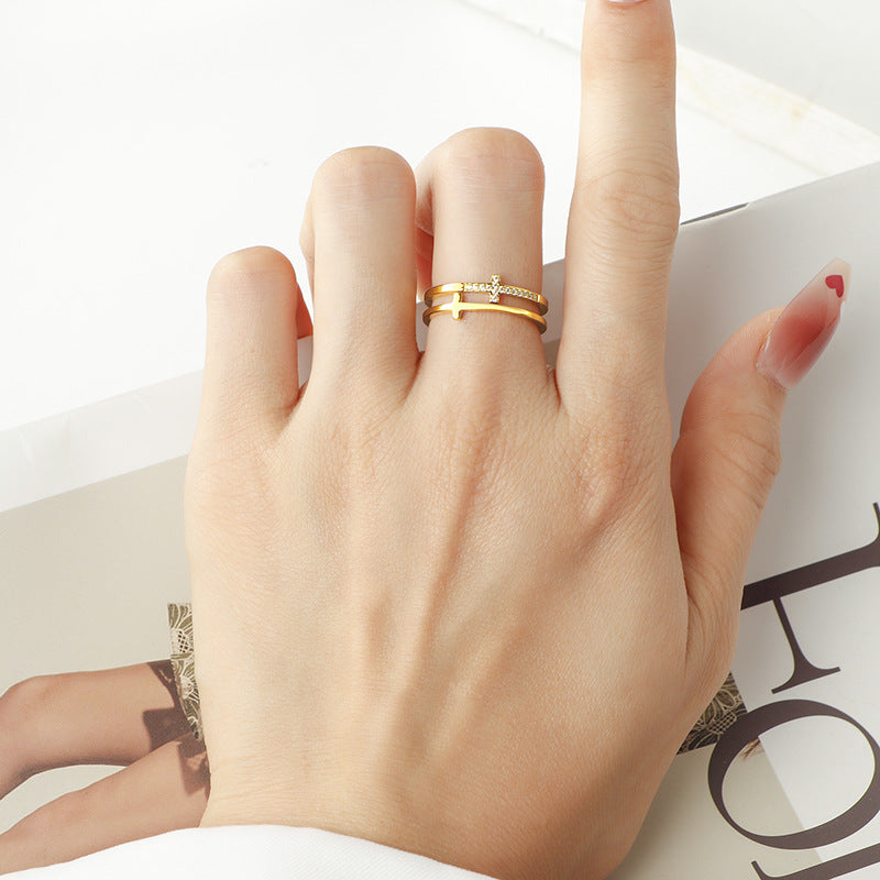 Women's & Men's Cross Diamond Titanium Steel Cold Wind Light Rings