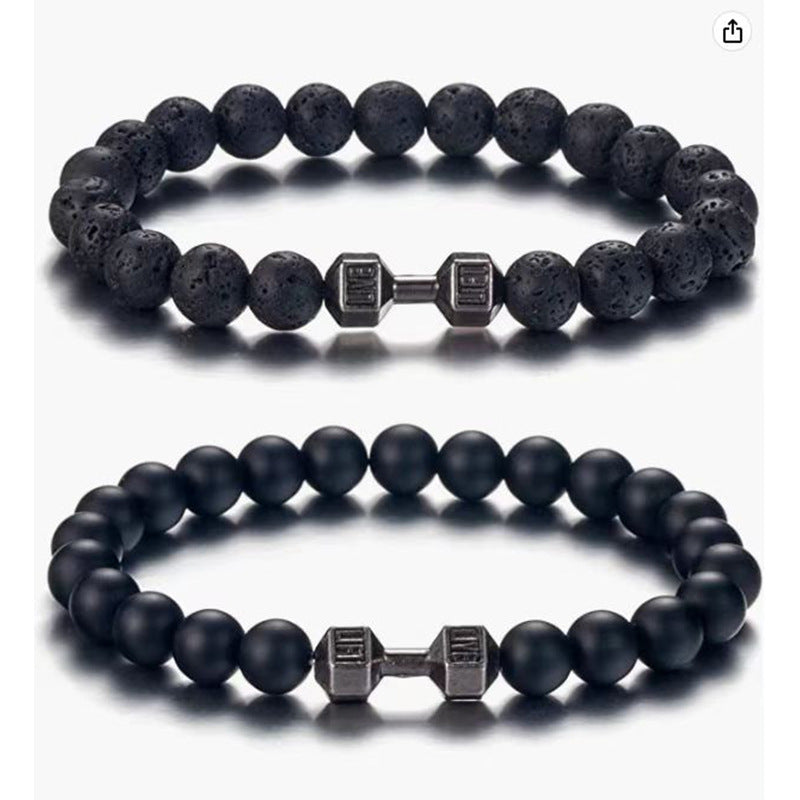 Stone Black Matte Alloy Dumbbell Energy Bracelets