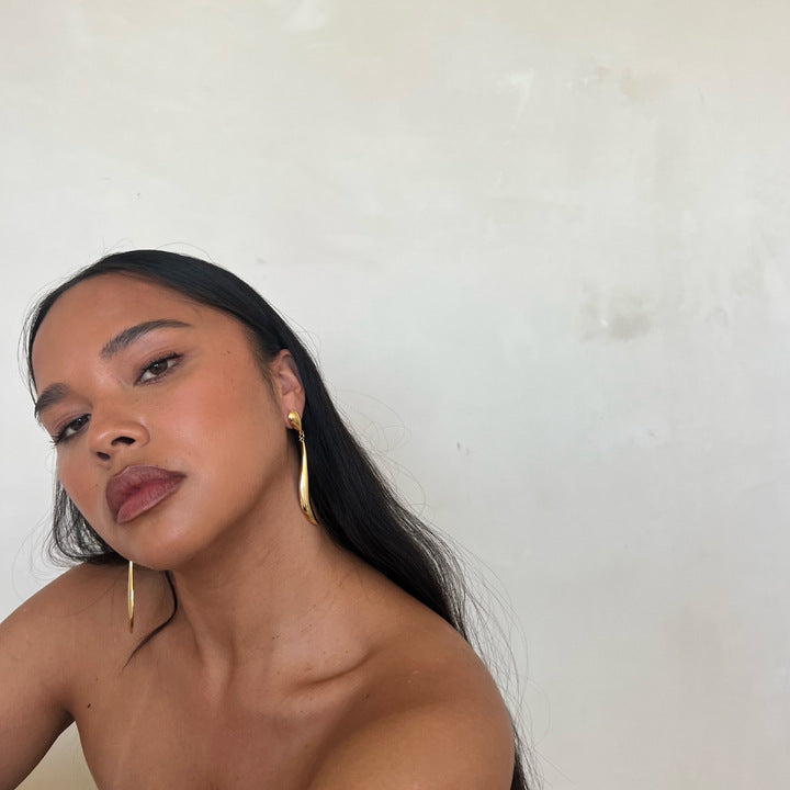 Long Water Drop Ear Line Texture Earrings