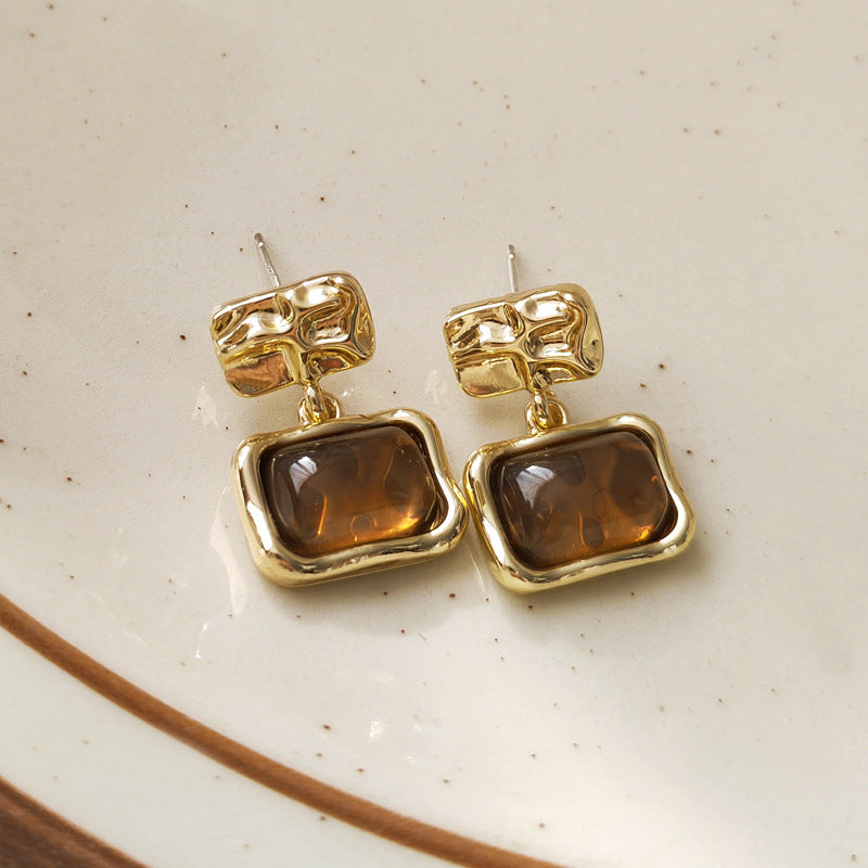 Retro Tigereye Personalized Minority Irregular Ear Earrings