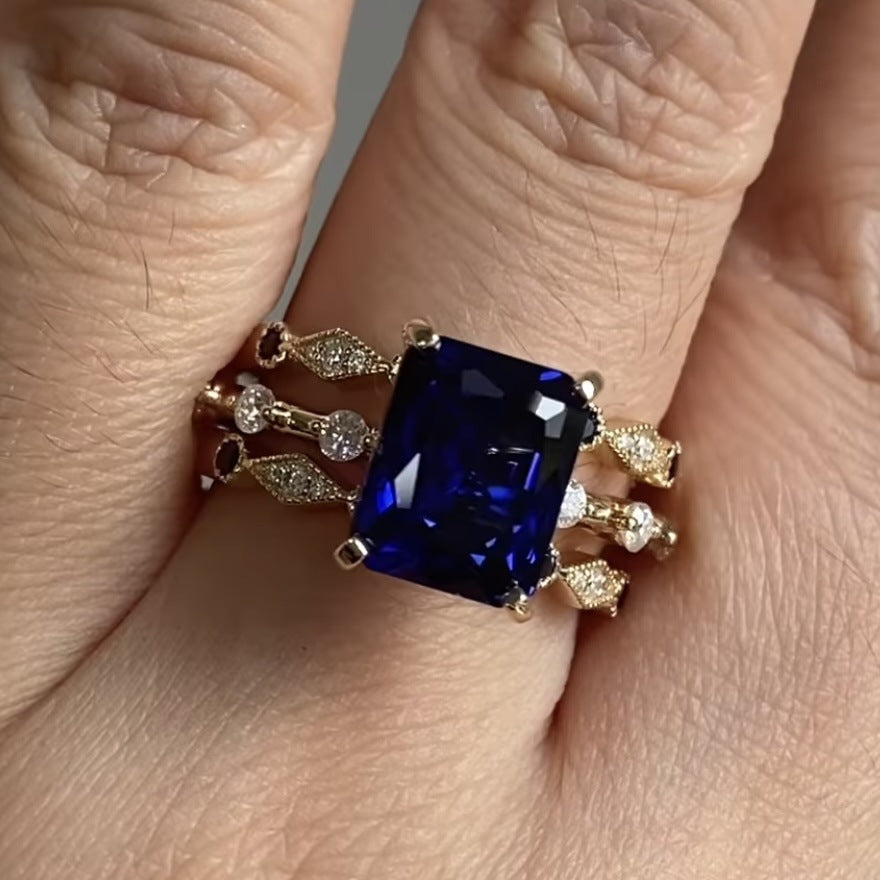 Women's Set Blue Gemstone Fashion Wedding Rings