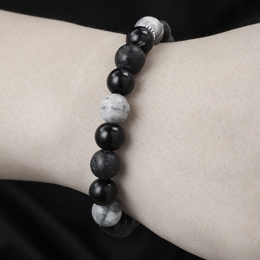 Live Broadcast Volcanic Rock Black Agate Map Stone Beaded Bracelets