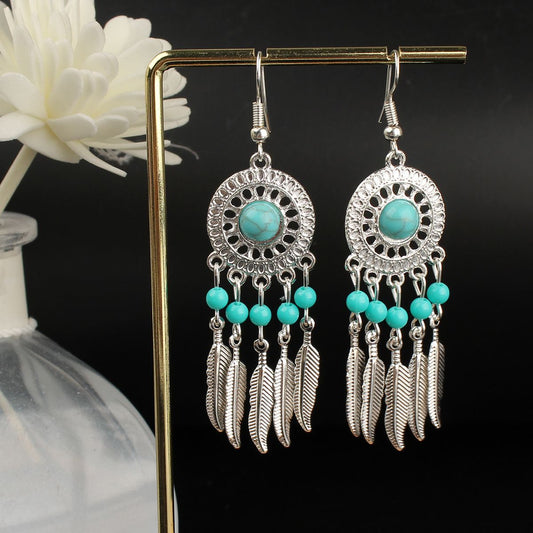 Ethnic Style Miao Sier Turquoise Tassel Earrings