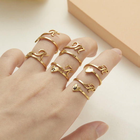 Letter Stainless Steel Open Three-dimensional Love Rings