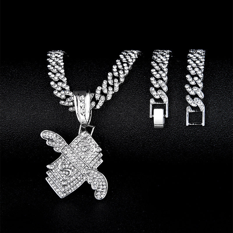 Banknote With Diamond Neck Creative Cuban Link Pendant