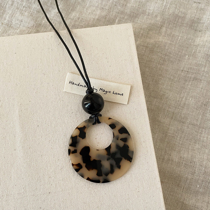 Wafer Resin Female Niche Retro Personality Long Black Rope Necklaces