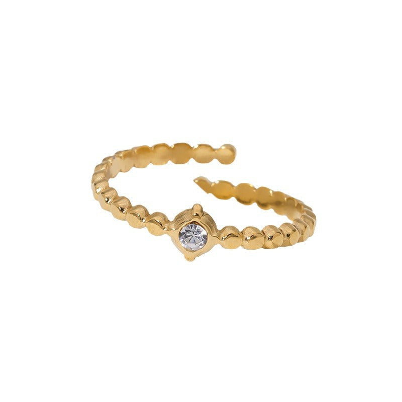 Women's Fashionable Titanium Steel Open Adjustable Rhinestone Gold-plated Rings