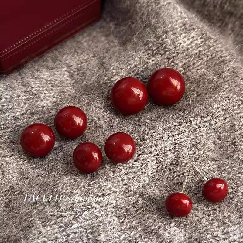 Women's Sier Wine Red Bean-shaped Mild Luxury Retro Style Rings