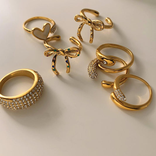 Stainless Steel Love Heart Bow Tie Rings