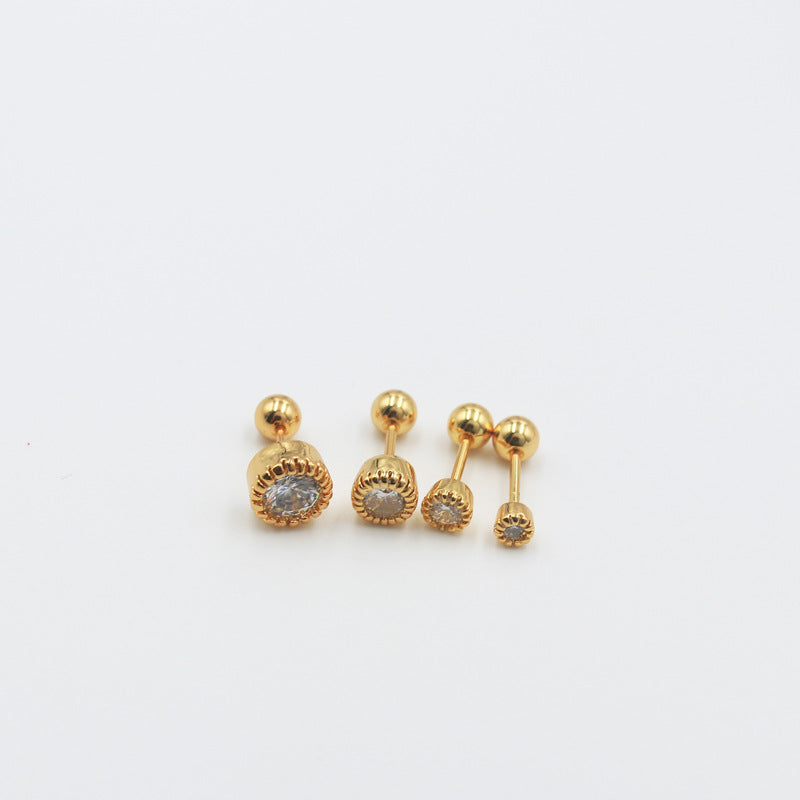 Sleeping Thread Ball Round Mini Single Diamond Earrings