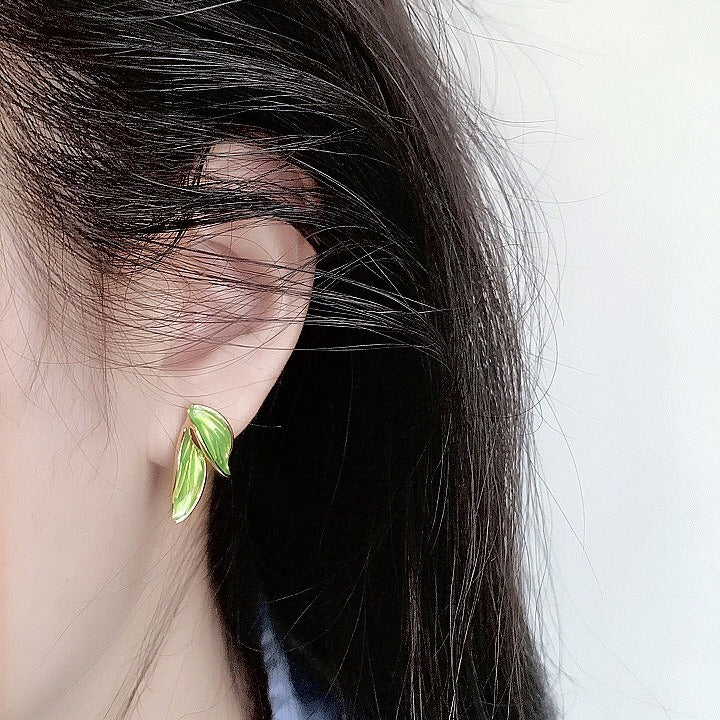 Fresh Mori Style Green Dripping Oil Ear Earrings